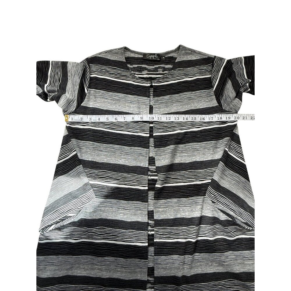 Simpli Womens Size 8 Chic Black Gray Striped Long Open Cardigan Sweater - Picture 5 of 8
